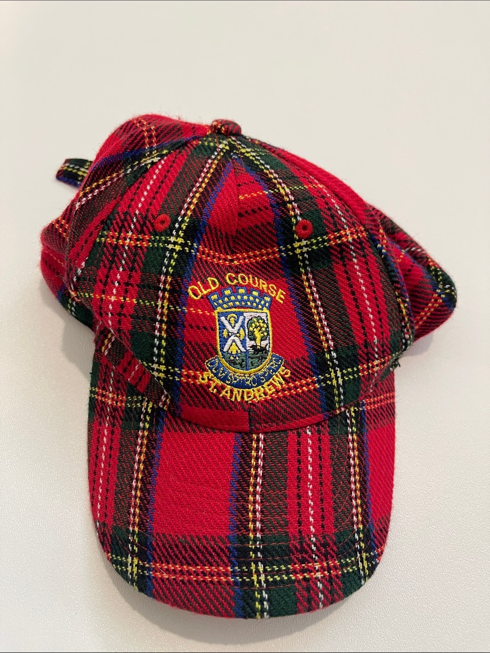 Old Course St. Andrews Red Tartan Plaid Golf Hat Cap